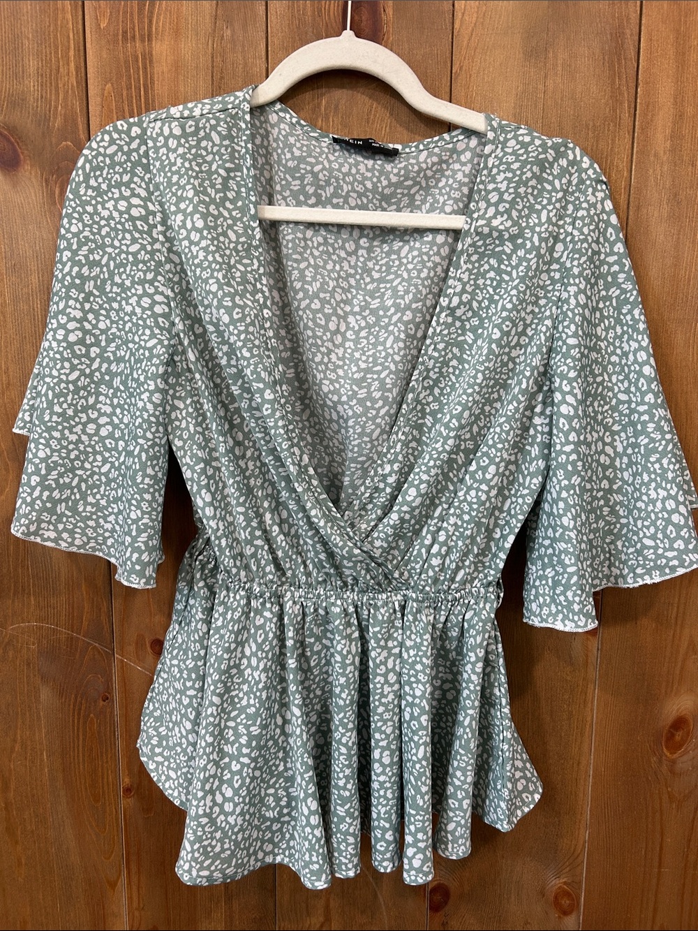Women's Sage Green Printed Wrap Peplum Top